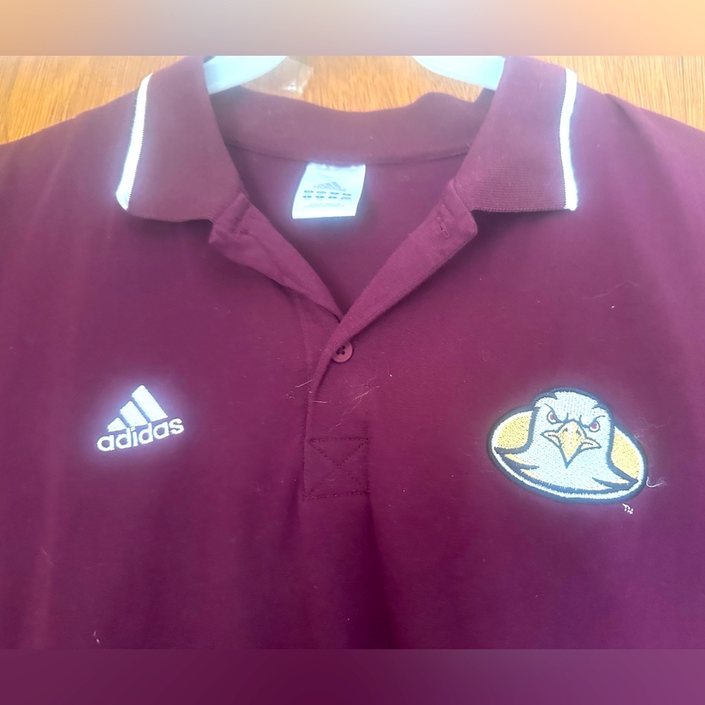 Men's Golf Polo Shirt 2XL Adidas Embroidered Eagle Logo Burgundy Cotton/Poly SS